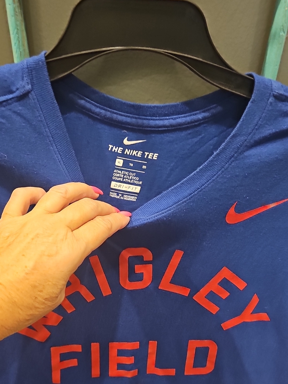 Nike Blue Wrigley Field Short Sleeve Tee with Red Logo